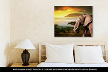 Load image into Gallery viewer, Gallery Wrapped Canvas, Elephant On Savanna Landscape And Mount Kilimanjaro At Sunset