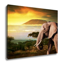 Load image into Gallery viewer, Gallery Wrapped Canvas, Elephant On Savanna Landscape And Mount Kilimanjaro At Sunset