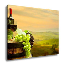 Load image into Gallery viewer, Gallery Wrapped Canvas, Red Wine With Barrel On Vineyard In Green Tuscany Italy