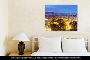 Gallery Wrapped Canvas, Barcelonskyline From Plazespanat Night