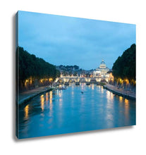 Load image into Gallery viewer, Gallery Wrapped Canvas, View On St Peters Basilica By Night Across The Tiber River Rome Italy