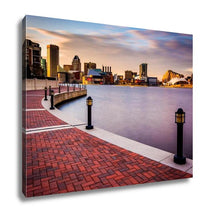 Load image into Gallery viewer, Gallery Wrapped Canvas, Long Exposure Skyline Waterfront Promenade Baltimore Maryland