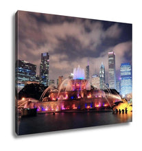 Load image into Gallery viewer, Gallery Wrapped Canvas, Chicago Skyline Skyscrapers Buckingham Fountain Grant Park Night