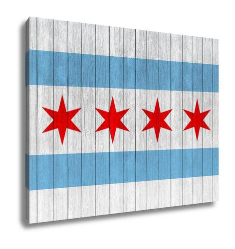 Gallery Wrapped Canvas, Chicago Flag On Wood