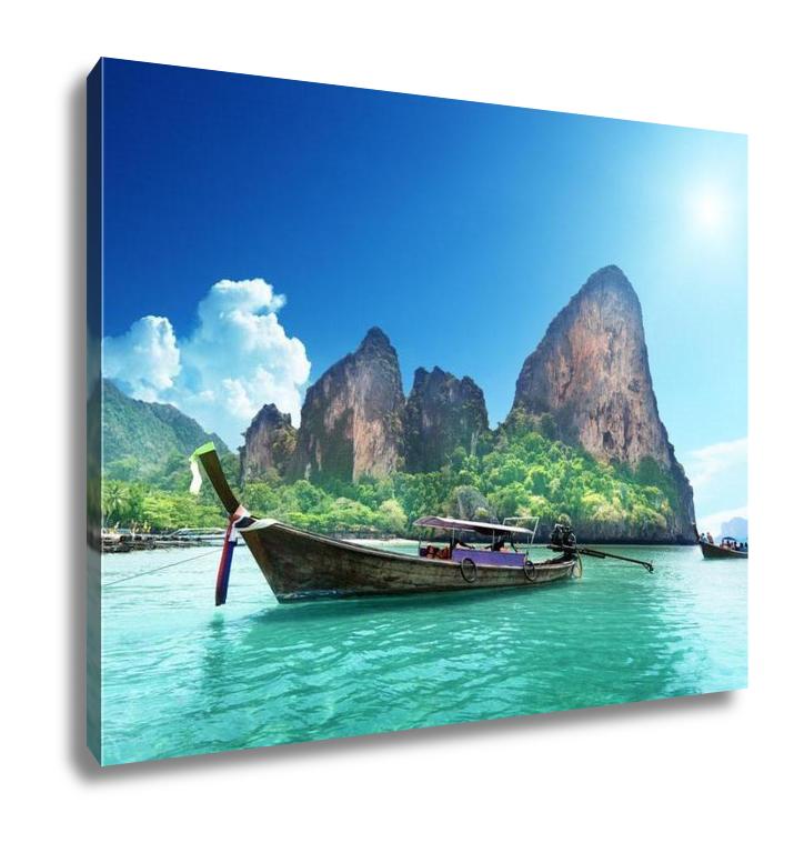 Gallery Wrapped Canvas, Boats On Railay Beach In Krabi Thailand