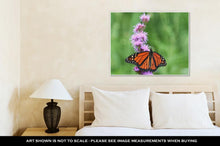 Load image into Gallery viewer, Gallery Wrapped Canvas, Monarch Butterfly Feeding On Pink Flower