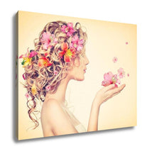 Load image into Gallery viewer, Gallery Wrapped Canvas, Fantasy Art Beauty Girl Takes Beautiful Flowers Her Hands