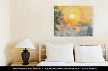 Load image into Gallery viewer, Gallery Wrapped Canvas, Watercolor Original Landscape Painting Yellow Red Color Of Sunshine And Cloud