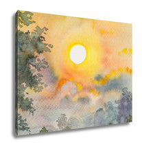 Load image into Gallery viewer, Gallery Wrapped Canvas, Watercolor Original Landscape Painting Yellow Red Color Of Sunshine And Cloud