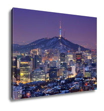 Load image into Gallery viewer, Gallery Wrapped Canvas, Downtown Skyline Of Seoul South Korea With Seoul Tower
