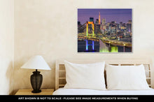 Load image into Gallery viewer, Gallery Wrapped Canvas, Tokyo Japan Cityscape At Rainbow Bridge And Tokyo Tower