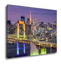 Load image into Gallery viewer, Gallery Wrapped Canvas, Tokyo Japan Cityscape At Rainbow Bridge And Tokyo Tower