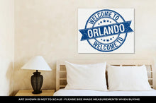 Load image into Gallery viewer, Gallery Wrapped Canvas, Welcome To Orlando Blue Round Ribbon Stamp