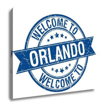 Load image into Gallery viewer, Gallery Wrapped Canvas, Welcome To Orlando Blue Round Ribbon Stamp