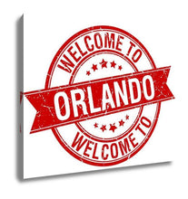 Load image into Gallery viewer, Gallery Wrapped Canvas, Welcome To Orlando Red Round Ribbon Stamp