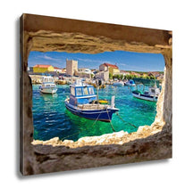 Load image into Gallery viewer, Gallery Wrapped Canvas, Razanac Turquoise Waterfront Through Stone Window Dalmatia Croatia