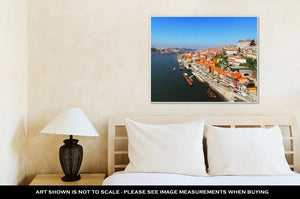 Gallery Wrapped Canvas, Bird Eye View Of Douro Riverside From The Dom Luiz Bridge Porto Portugal