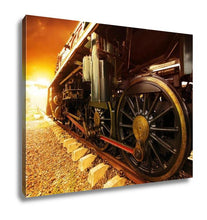Load image into Gallery viewer, Gallery Wrapped Canvas, Iron Wheels Of Stream Engine Locomotive Train On Railways Track Perspective To
