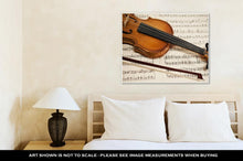 Load image into Gallery viewer, Gallery Wrapped Canvas, Old Violin And Bow On Musical Notes