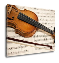 Load image into Gallery viewer, Gallery Wrapped Canvas, Old Violin And Bow On Musical Notes