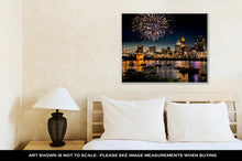 Load image into Gallery viewer, Gallery Wrapped Canvas, Fireworks Over Skyline Ohio River At A Fourth Of July Festival In Cincinnati