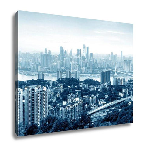 Gallery Wrapped Canvas, Chongqing China Downtown City Skyline Over The Yangtze River
