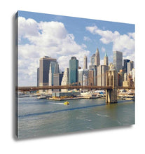 Load image into Gallery viewer, Gallery Wrapped Canvas, Manhattan Skyline With Brooklyn Bridge At Sunny Day