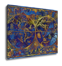 Load image into Gallery viewer, Gallery Wrapped Canvas, Vintage Illustration With Blue World Atlas Map On D Pirate Adventures Treasure