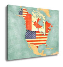 Load image into Gallery viewer, Gallery Wrapped Canvas, USA And Canada On The Outline Map Of North America The Map Is In Vintage Summer