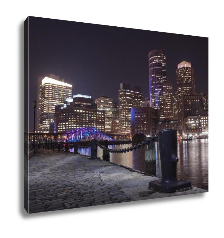 Gallery Wrapped Canvas, Boston Harbor And Financial District At Sunset In Boston Massachusetts