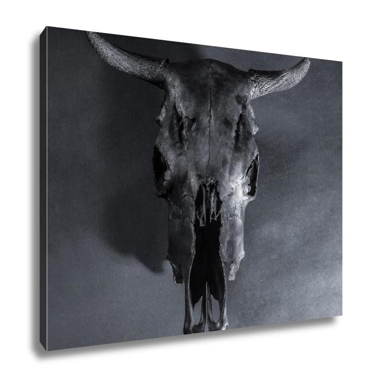 Gallery Wrapped Canvas, Black Bulls Skull