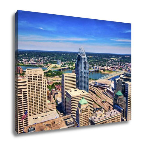 Gallery Wrapped Canvas, Aerial View Of Cincinnati Ohio Looking Toward Kentucky