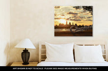 Load image into Gallery viewer, Gallery Wrapped Canvas, Sunrise Over Cleveland Sign And Skyline At Lake Erie Edgewater Park