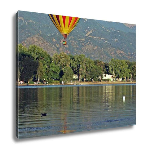 Gallery Wrapped Canvas, A Hot Air Balloon Floats Over Prospect Lake In Colorado Springs Colorado With