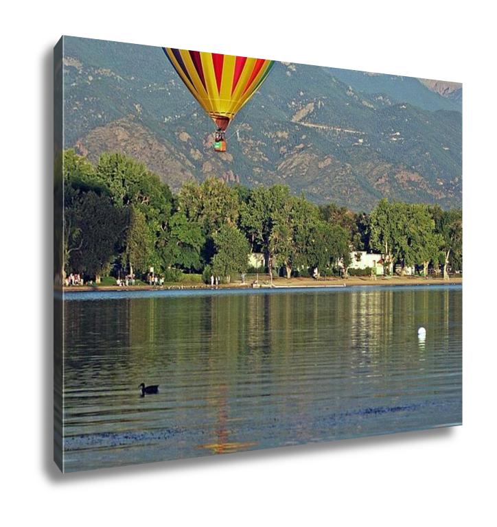 Gallery Wrapped Canvas, A Hot Air Balloon Floats Over Prospect Lake In Colorado Springs Colorado With