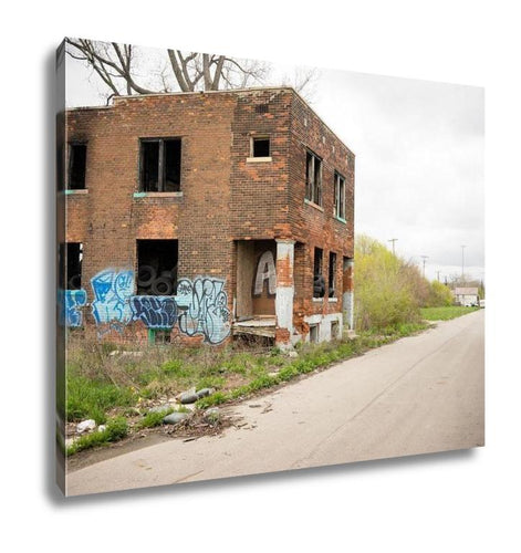 Gallery Wrapped Canvas, Abandoned Building Dilapidated Real Estate Detroit Michigan