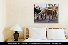 Load image into Gallery viewer, Gallery Wrapped Canvas, Longhorn Cattle Drive At The Stockyards Of Fort Worth Texas