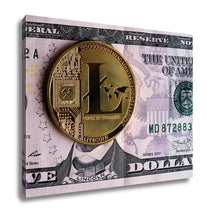 Load image into Gallery viewer, Gallery Wrapped Canvas, Litecoin On Five Dollar Banknote Cryptocurrency Trading Concept