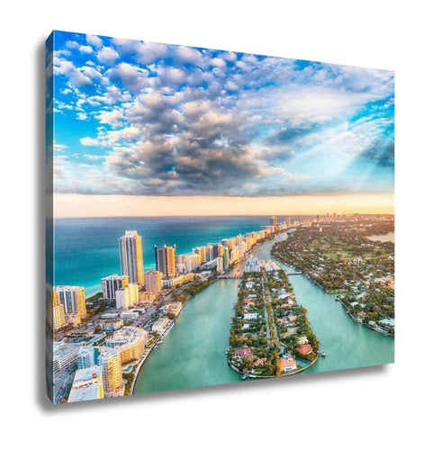 Gallery Wrapped Canvas, Aerial View Of Miami Beach At Sunset