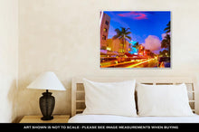 Load image into Gallery viewer, Gallery Wrapped Canvas, Miami Beach South Beach Sunset In Ocean Drive Florida Art Deco And Car Lights