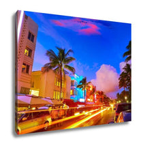 Load image into Gallery viewer, Gallery Wrapped Canvas, Miami Beach South Beach Sunset In Ocean Drive Florida Art Deco And Car Lights
