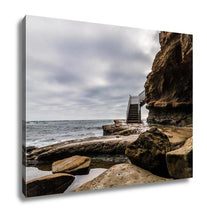 Load image into Gallery viewer, Gallery Wrapped Canvas, Surfer Stairway Access To Ocean On A Stormy Day At Sunset Cliffs In San Diego