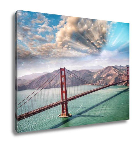Gallery Wrapped Canvas, Aerial View Of San Francisco Golden Gate Bridge From Helicopter
