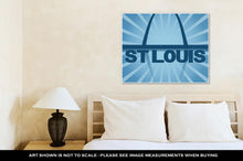 Load image into Gallery viewer, Gallery Wrapped Canvas, St Louis Skyline Reflected With Blue Sunburst Illustration