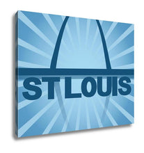 Load image into Gallery viewer, Gallery Wrapped Canvas, St Louis Skyline Reflected With Blue Sunburst Illustration