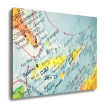 Load image into Gallery viewer, Gallery Wrapped Canvas, Map Cuba And Florida Closeup Macro Image Of Cuban Map Selective Focus