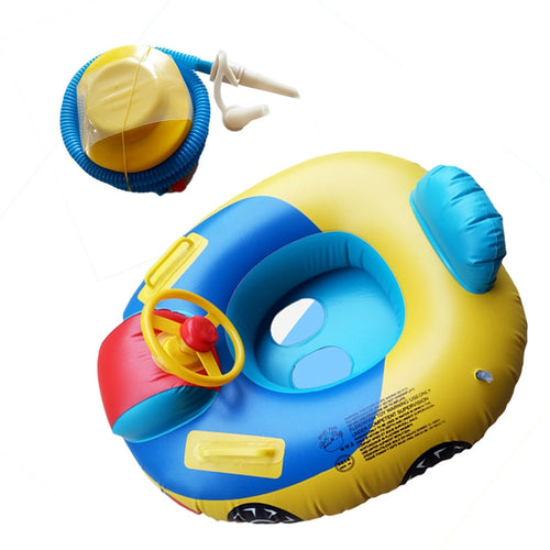 2pcs Steering Wheel Inflatable Swimming Laps Pool Swim Ring Seat Float Boat for Children Kids (Swimming Ring and Inflator)