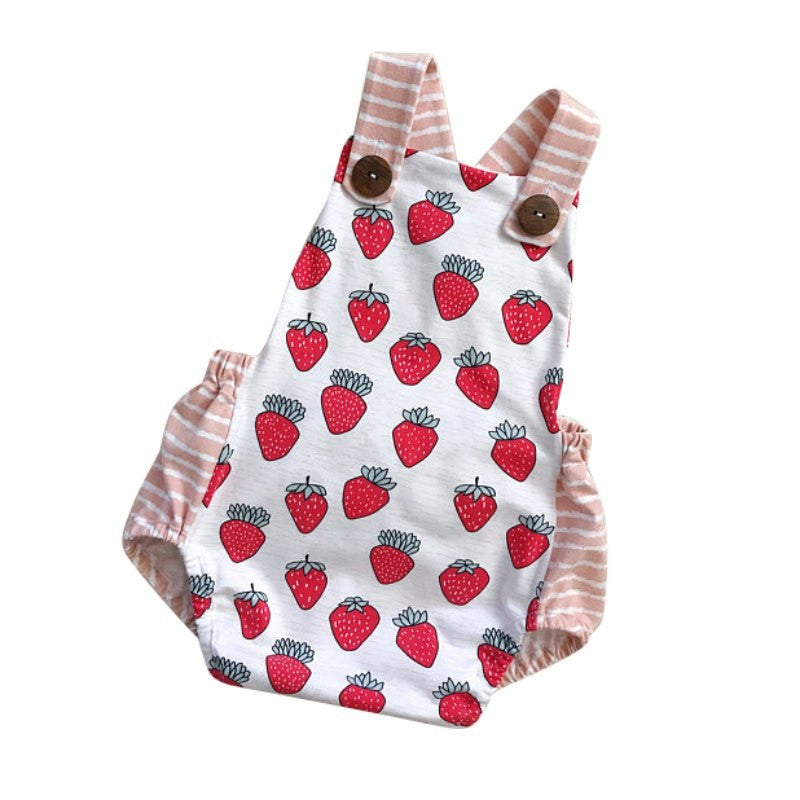 Cute Baby Girl Strawberry Print Romper Comfortable For Your Kids  To Dress Making Your Kids Lovely